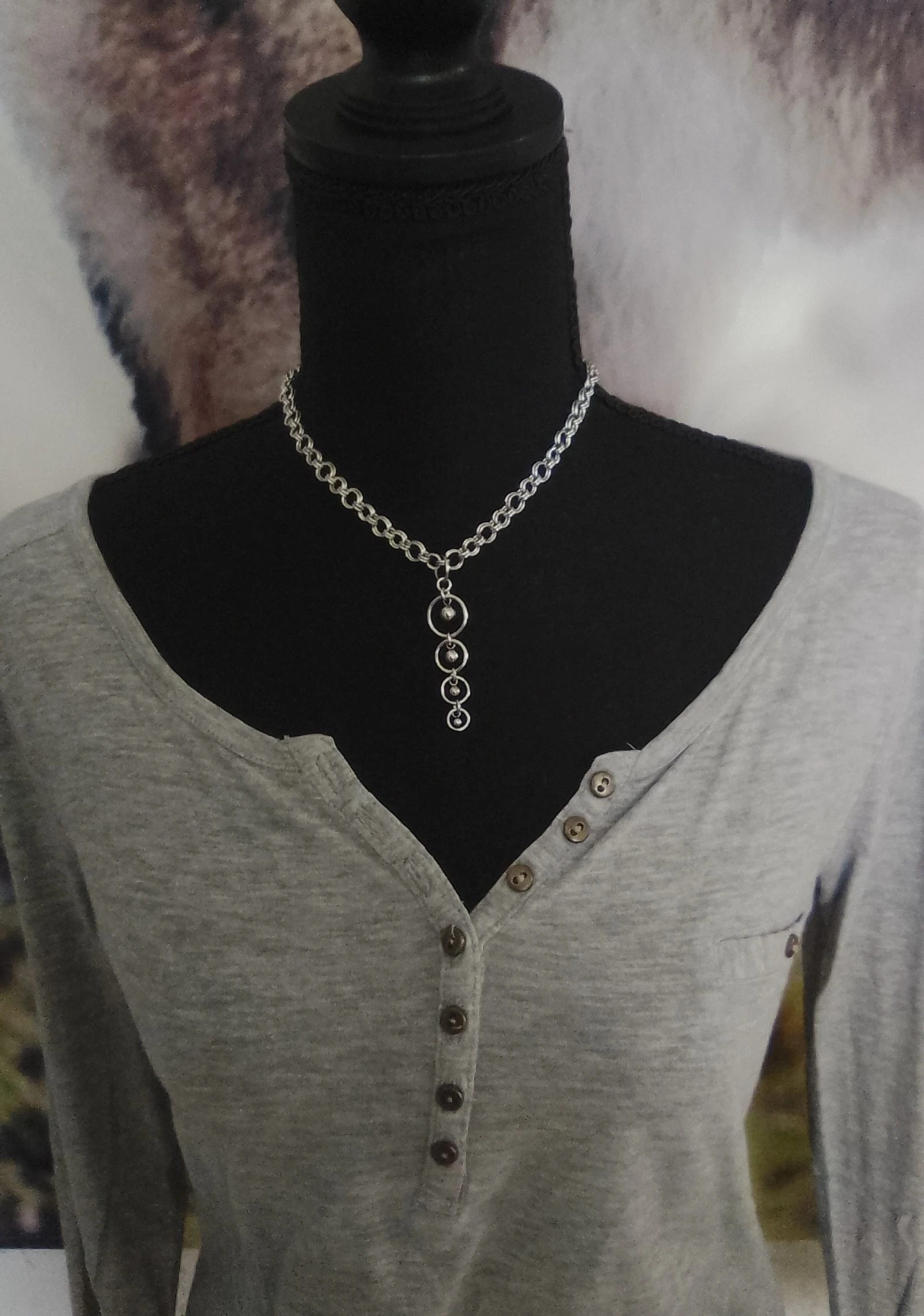 Minimalist Necklace with Japanese Chainmail Pendant Unisex – photo 2